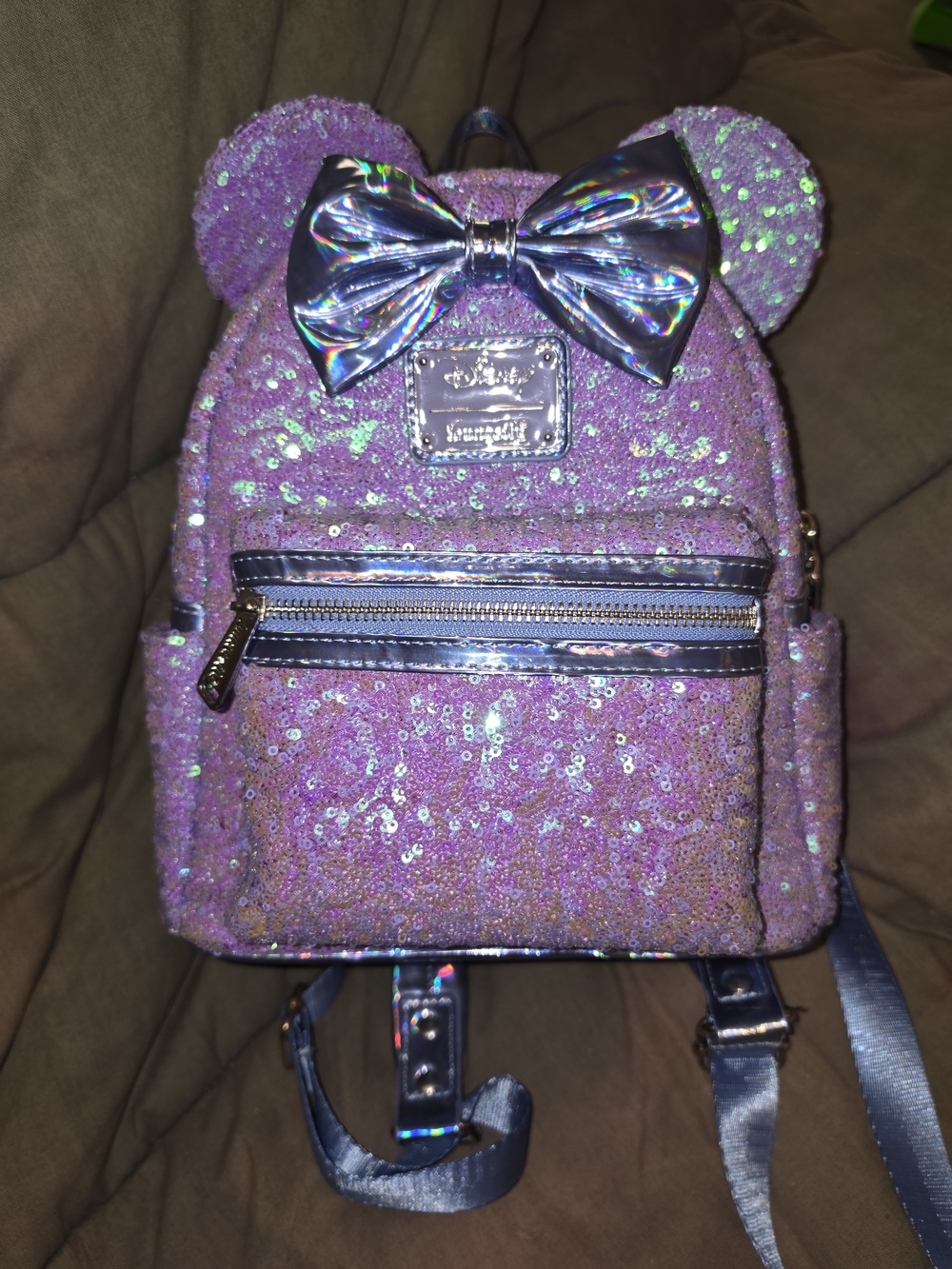 Loungefly Purple Sequin Mini Backpack with Holographic Bow